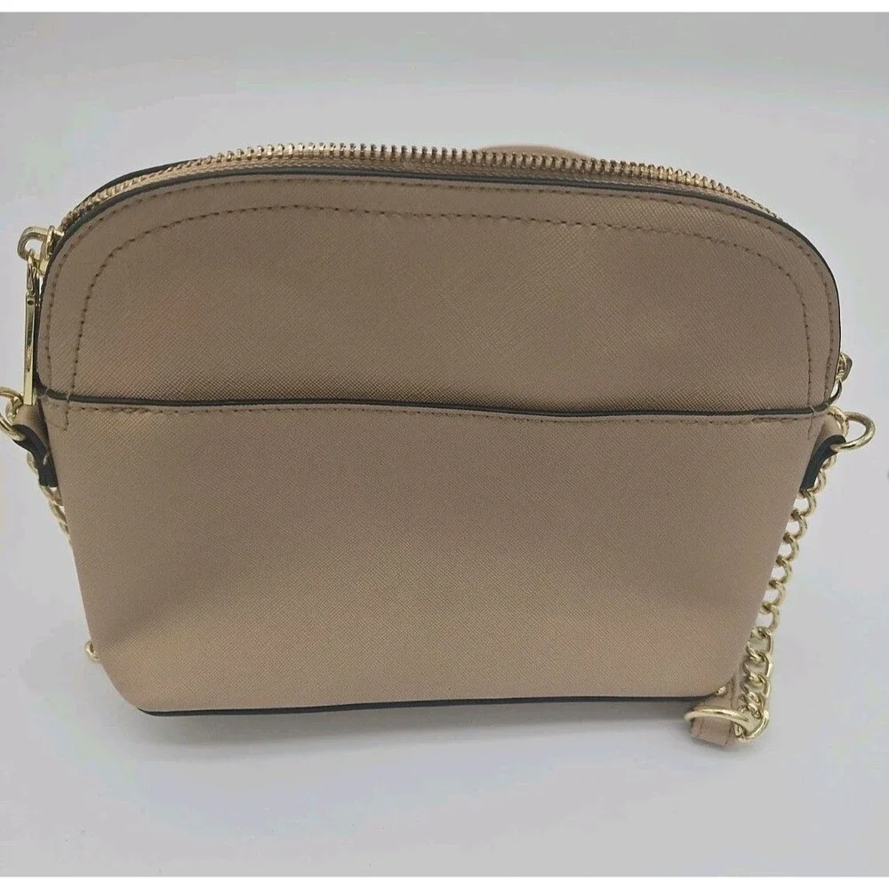 STEVE MADDEN Tan DOME SATCHEL CROSSBODY BAG GOLD CHAIN